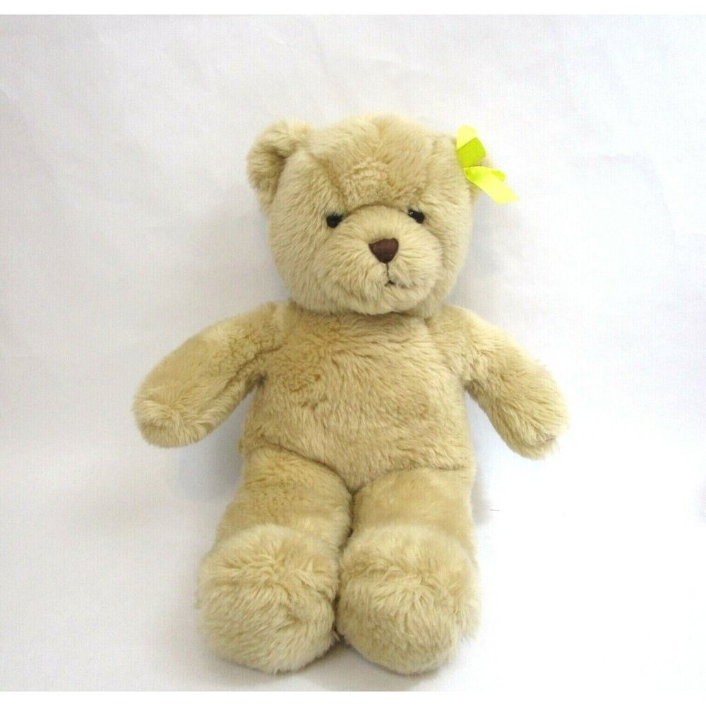Brown Teddy Bear Build a Bear BAB 15" Plush Stuffed Animal Toy Yellow Hair Bow